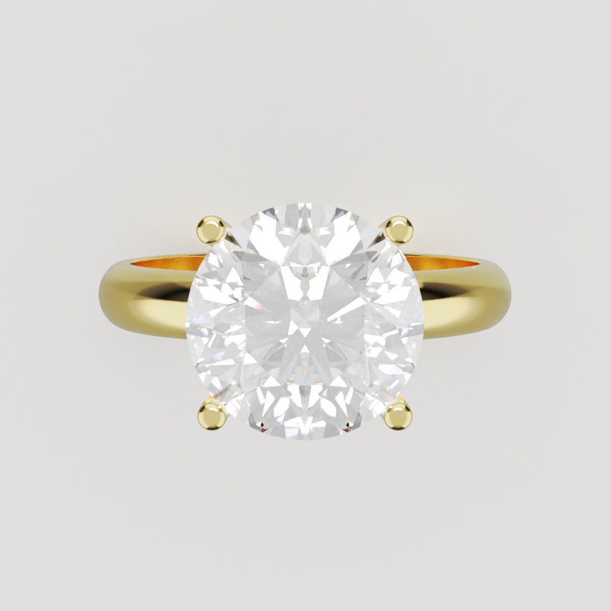 Segreto, 3ct round lab grown diamond engagement ring, Plain Sides, Hidden Halo, 4 Prongs, 18K yellow gold - front view
