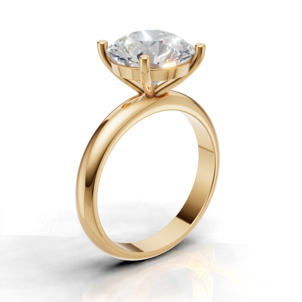 Limpido, 3ct round lab grown diamond engagement ring, Plain Sides, Plain Gallery, 4 Prongs, 18K yellow gold - ne