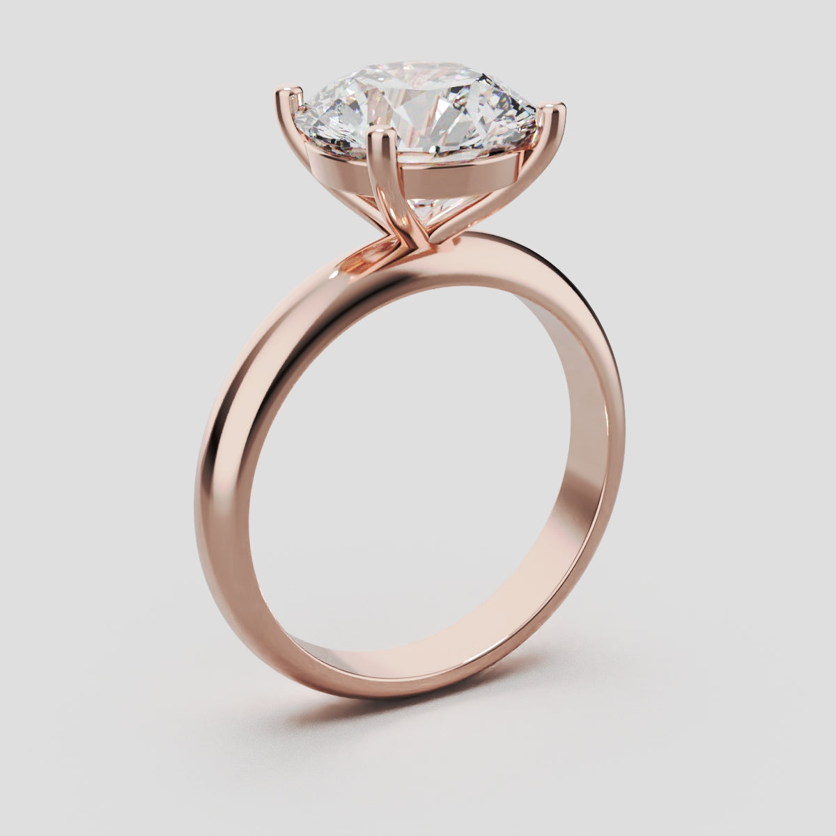 Limpido, 3ct round lab grown diamond engagement ring, Plain Sides, Plain Gallery, 4 Prongs, 18K rose gold - ne