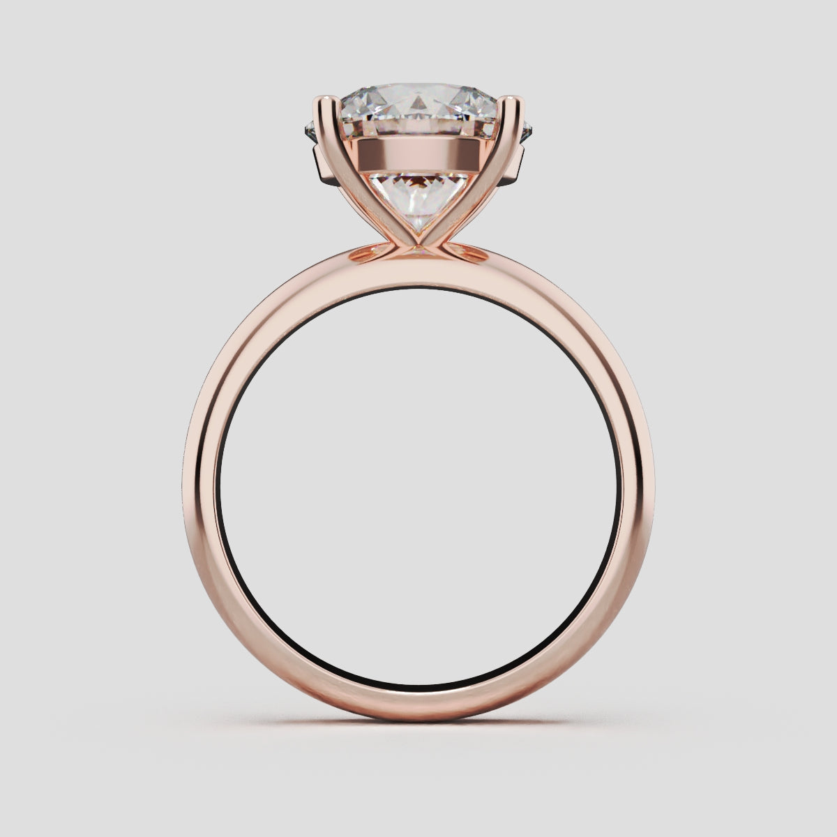 Limpido, 3ct round lab grown diamond engagement ring, Plain Sides, Plain Gallery, 4 Prongs, 18K rose gold - through finger
