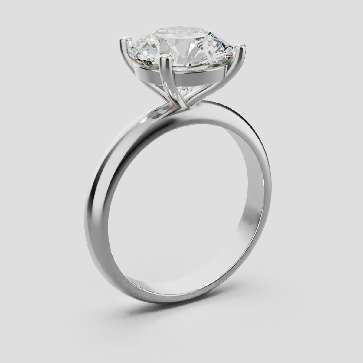 Limpido, 3ct round lab grown diamond engagement ring, Plain Sides, Plain Gallery, 4 Prongs, 18K white gold - ne