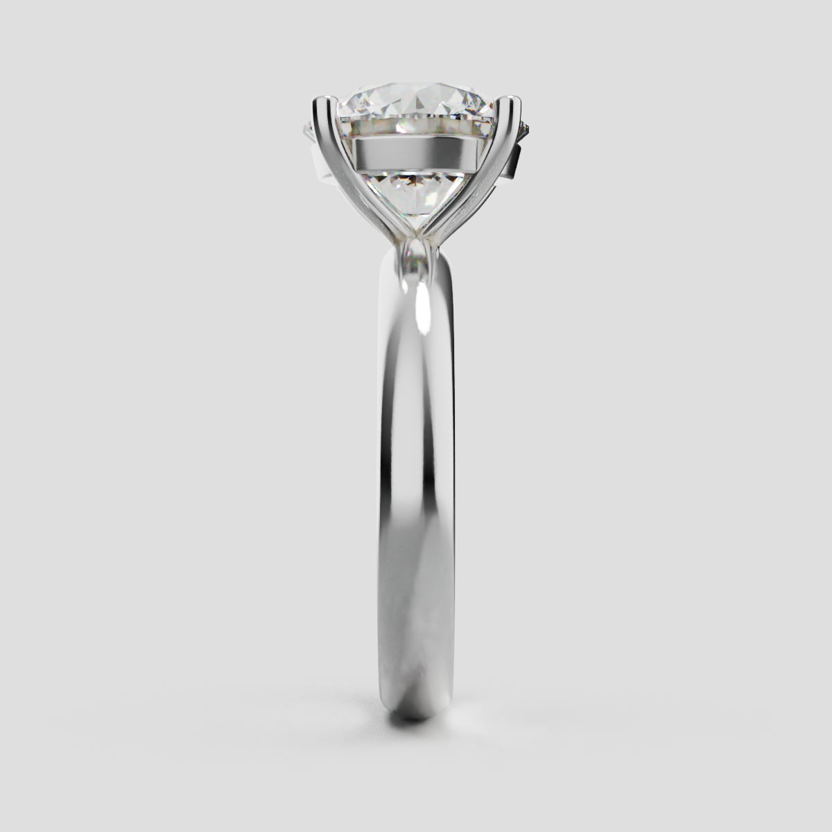 Limpido, 3ct round lab grown diamond engagement ring, Plain Sides, Plain Gallery, 4 Prongs, 18K white gold - side view