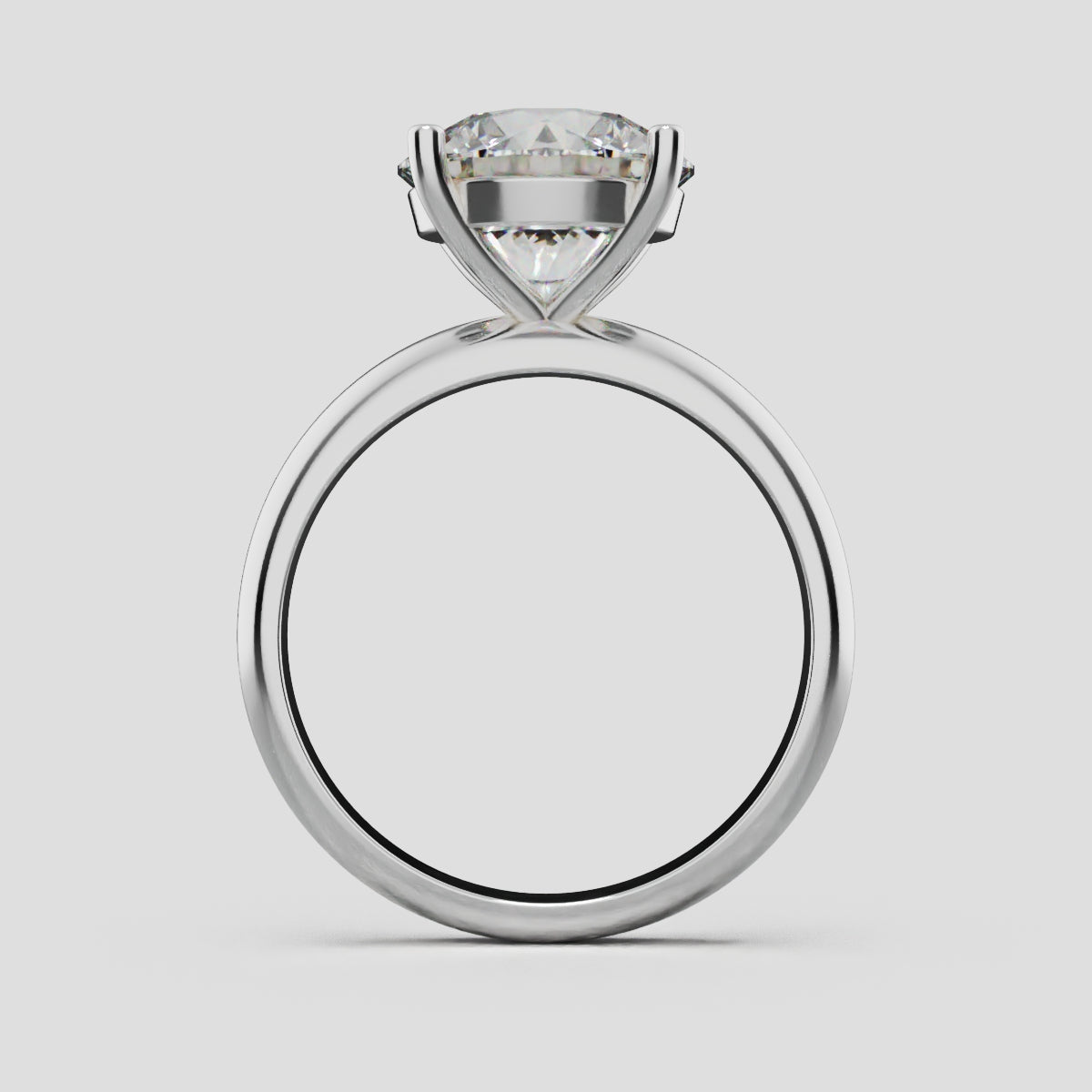 Limpido, 3ct round lab grown diamond engagement ring, Plain Sides, Plain Gallery, 4 Prongs, 18K white gold - through finger