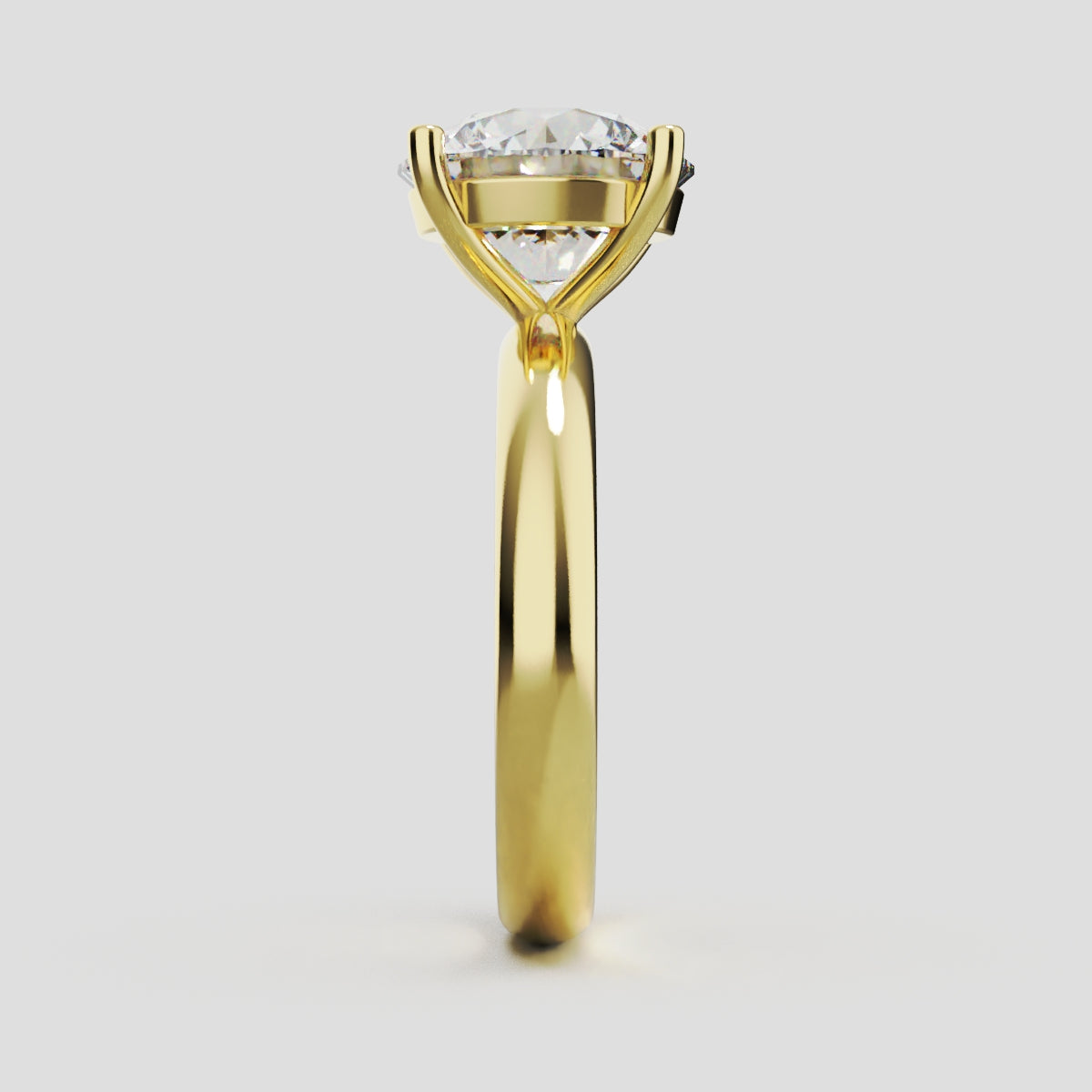 Limpido, 3ct round lab grown diamond engagement ring, Plain Sides, Plain Gallery, 4 Prongs, 18K yellow gold - side view