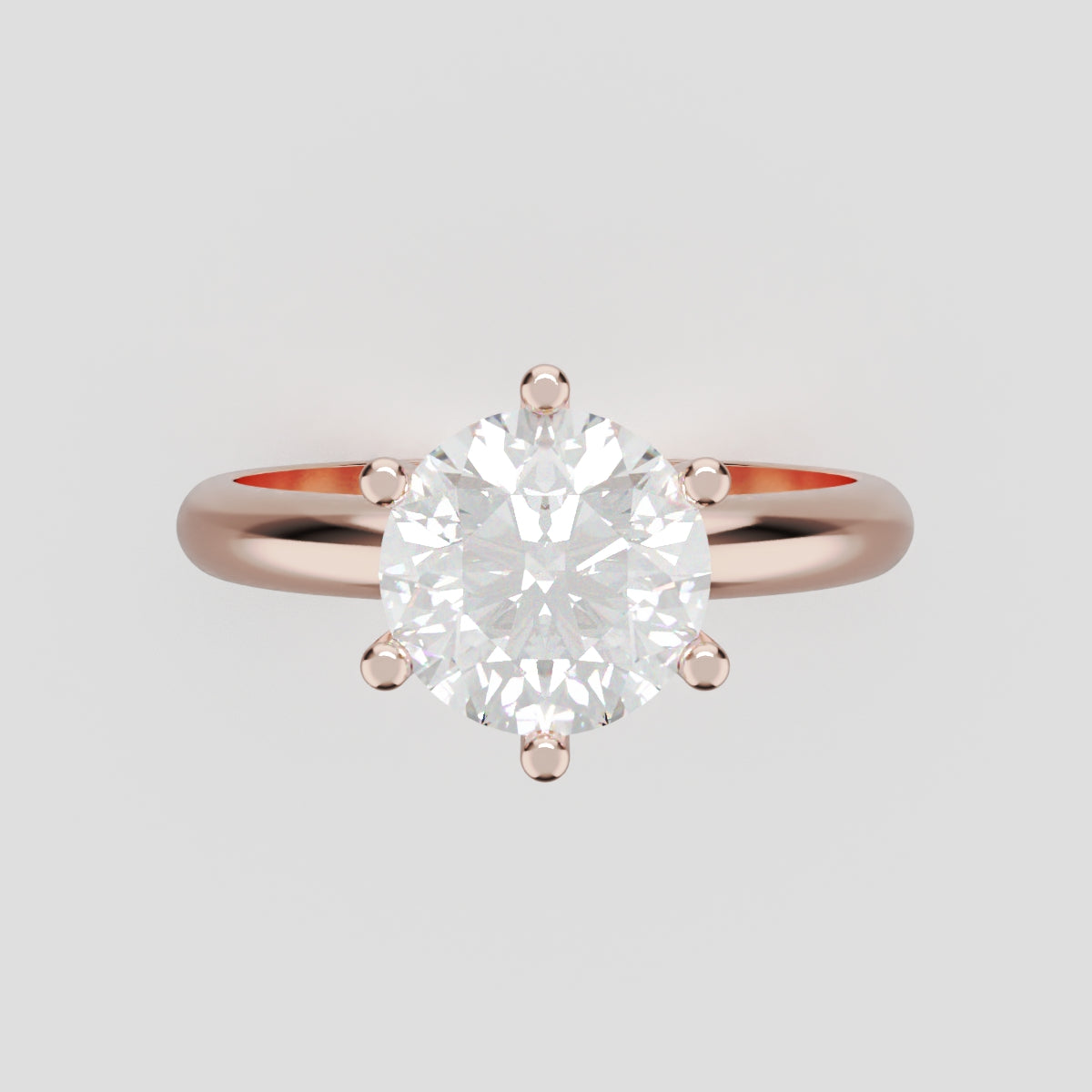 Sei Stelle, 1.5ct round lab grown diamond engagement ring, Plain Sides, 6 Prongs, 18K rose gold - front view