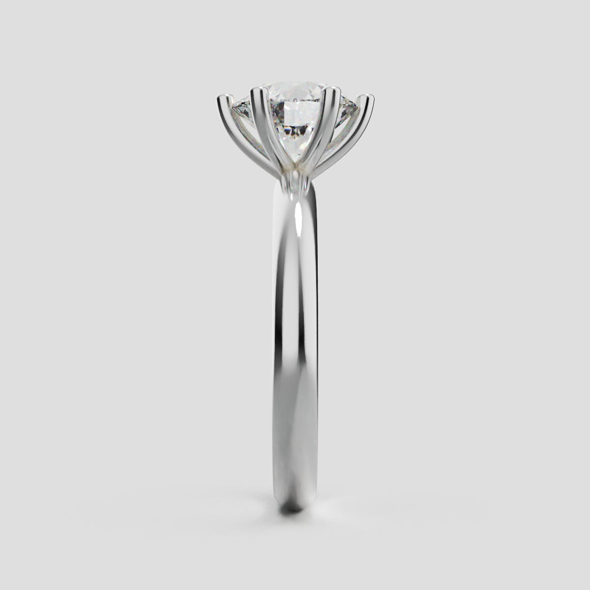 Sei Stelle, 1.5ct round lab grown diamond engagement ring, Plain Sides, 6 Prongs, 18K white gold - side view