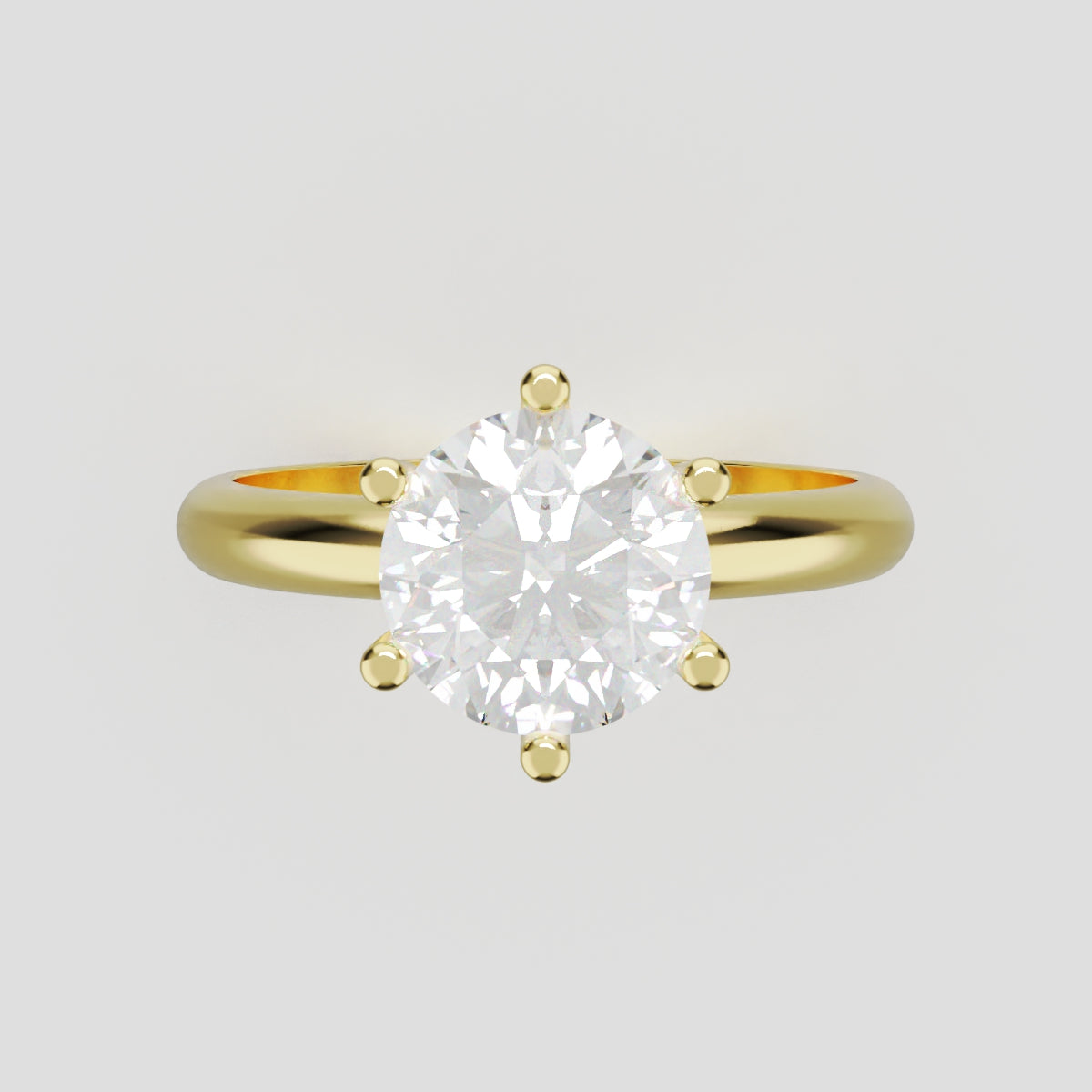Sei Stelle, 1.5ct round lab grown diamond engagement ring, Plain Sides, 6 Prongs, 18K yellow gold - front view
