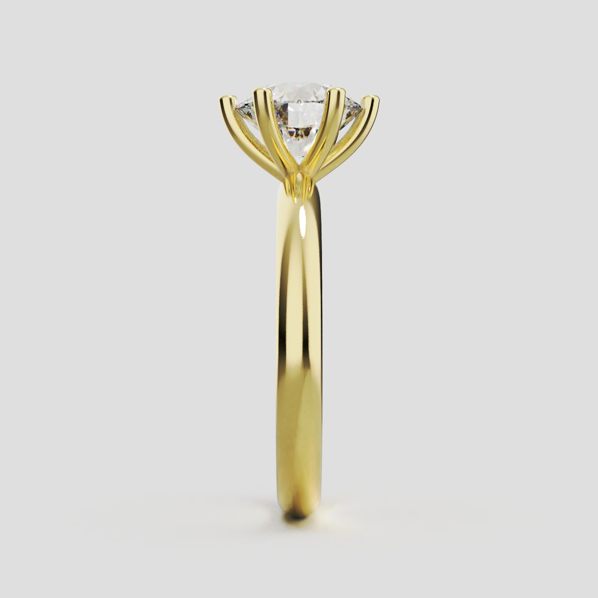 Sei Stelle, 1.5ct round lab grown diamond engagement ring, Plain Sides, 6 Prongs, 18K yellow gold - side view