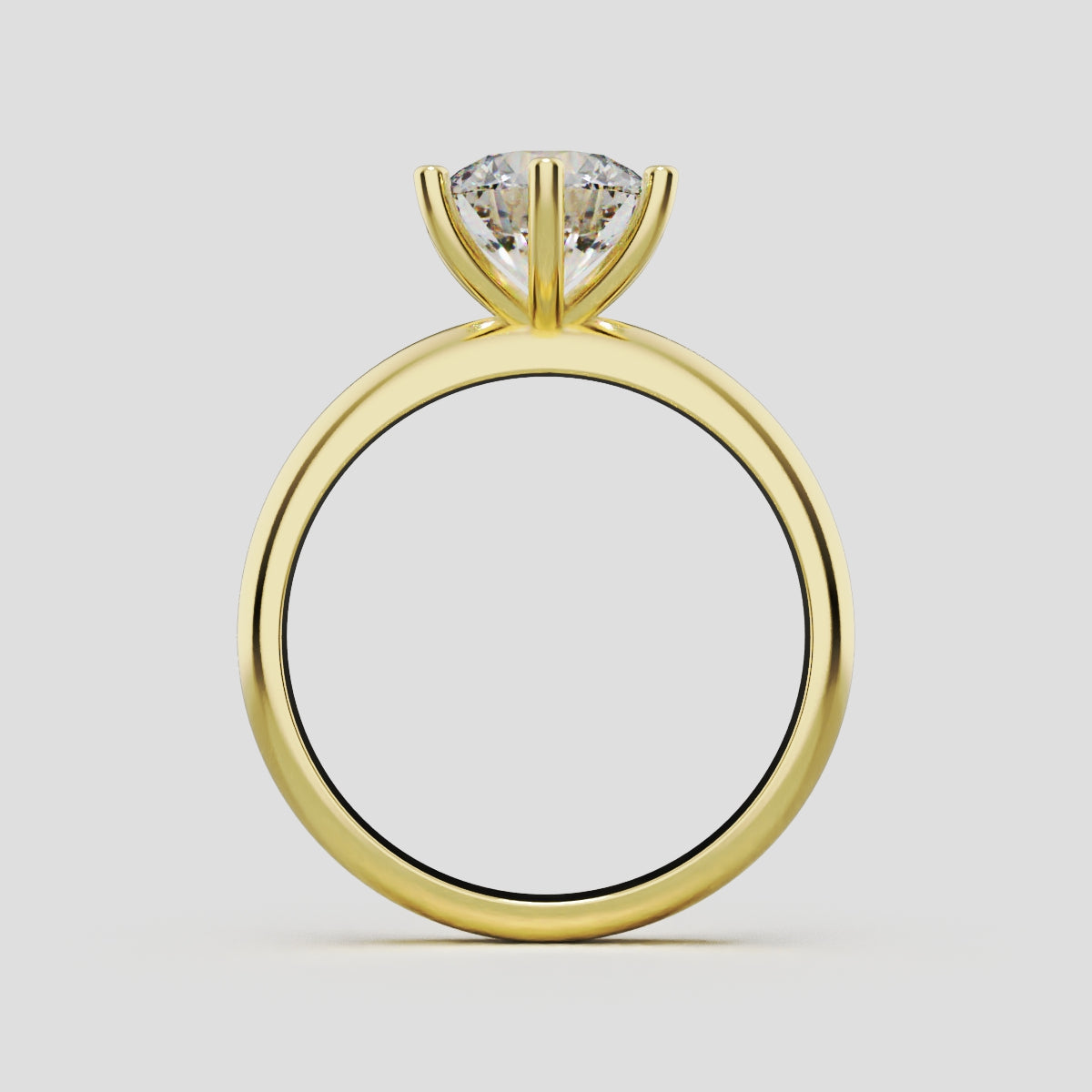 Sei Stelle, 1.5ct round lab grown diamond engagement ring, Plain Sides, 6 Prongs, 18K yellow gold - through finger