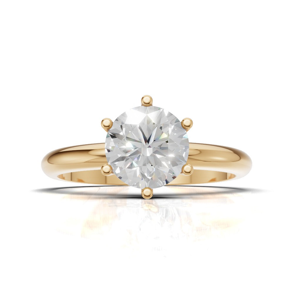 Sei Stelle, 1ct round lab grown diamond engagement ring, Plain Sides, 6 Prongs, 18K yellow gold - view 4