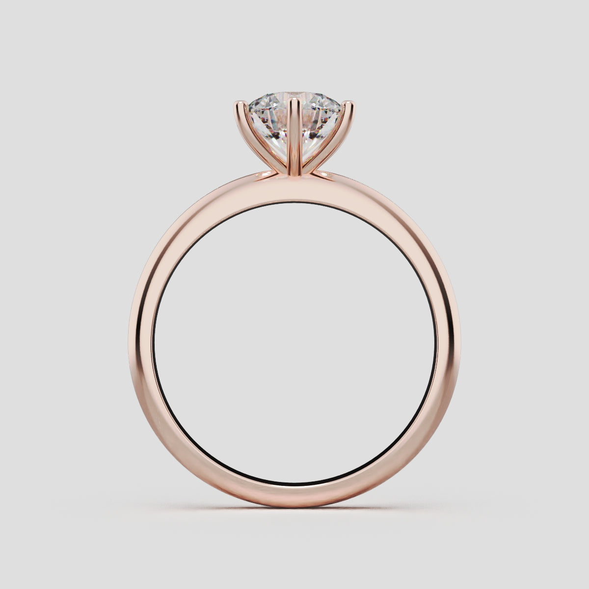 Sei Stelle, 1ct round lab grown diamond engagement ring, Plain Sides, 6 Prongs, 18K rose gold - through finger
