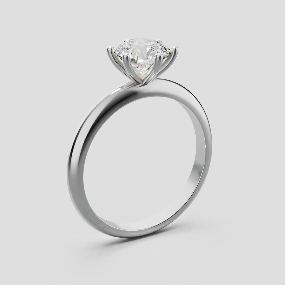 Sei Stelle, 1ct round lab grown diamond engagement ring, Plain Sides, 6 Prongs, 18K white gold - ne