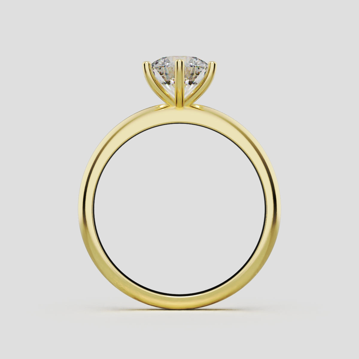 Sei Stelle, 1ct round lab grown diamond engagement ring, Plain Sides, 6 Prongs, 18K yellow gold - through finger
