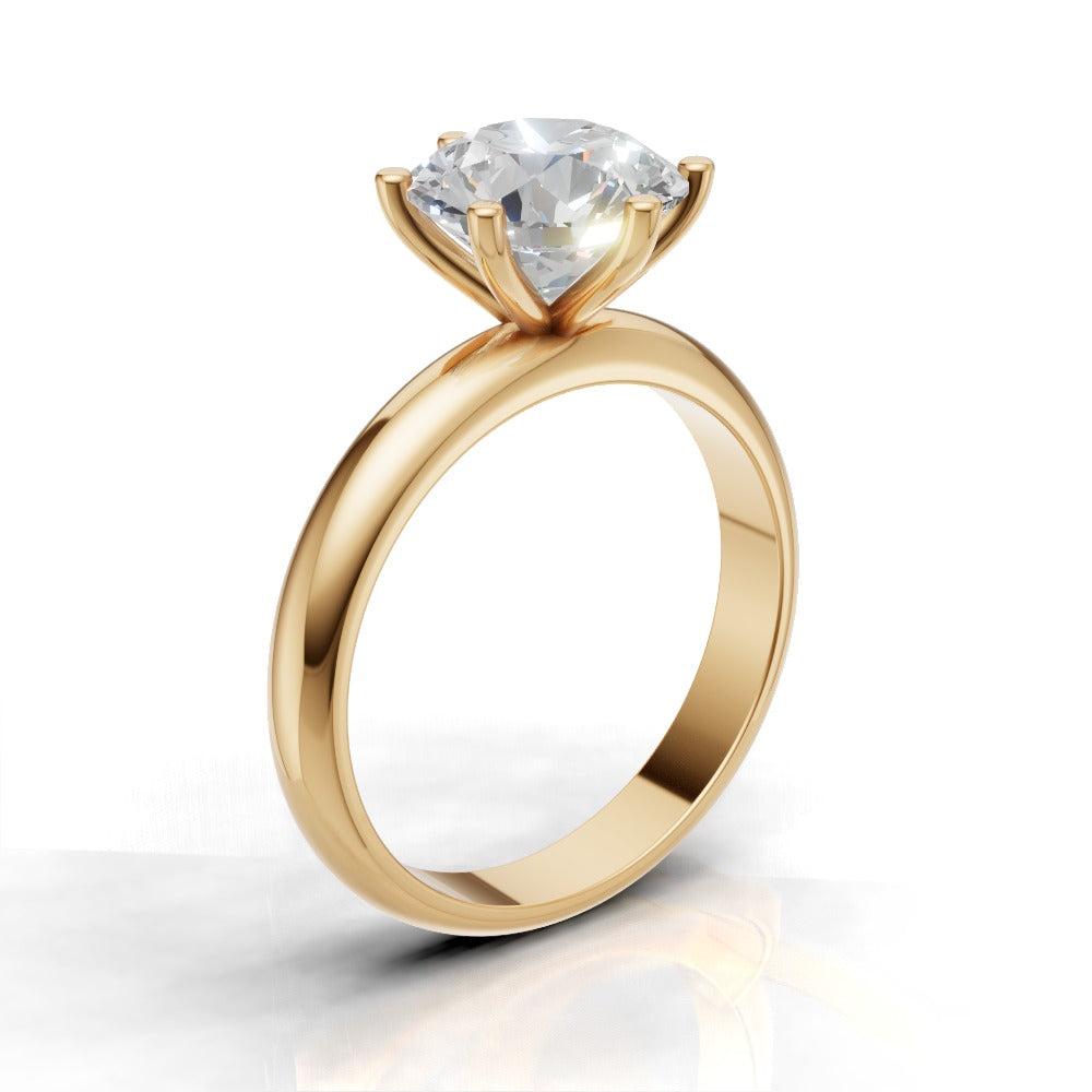 Sei Stelle, 2ct round lab grown diamond engagement ring, Plain Sides, 6 Prongs, 18K yellow gold - ne