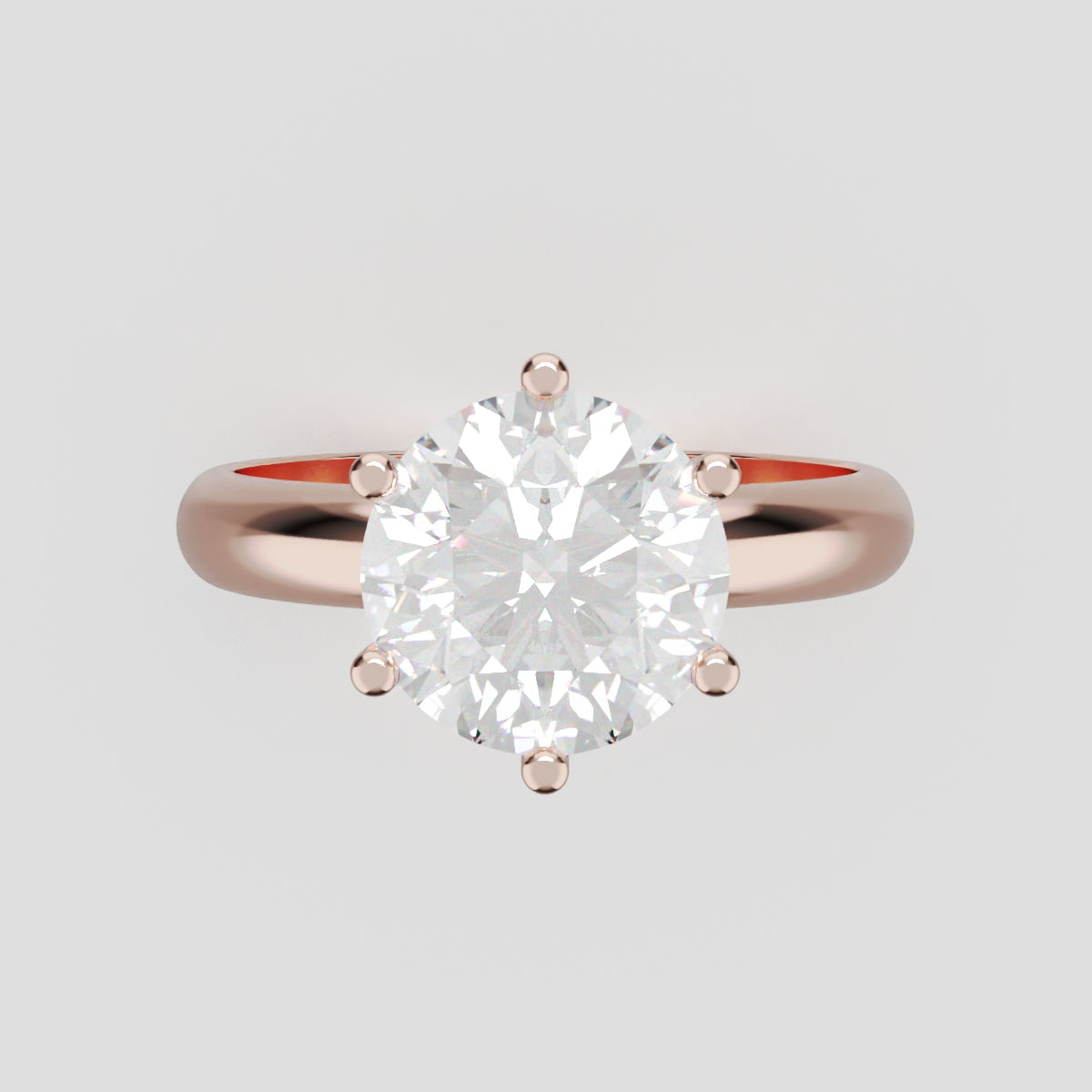 Sei Stelle, 2ct round lab grown diamond engagement ring, Plain Sides, 6 Prongs, 18K rose gold - front view
