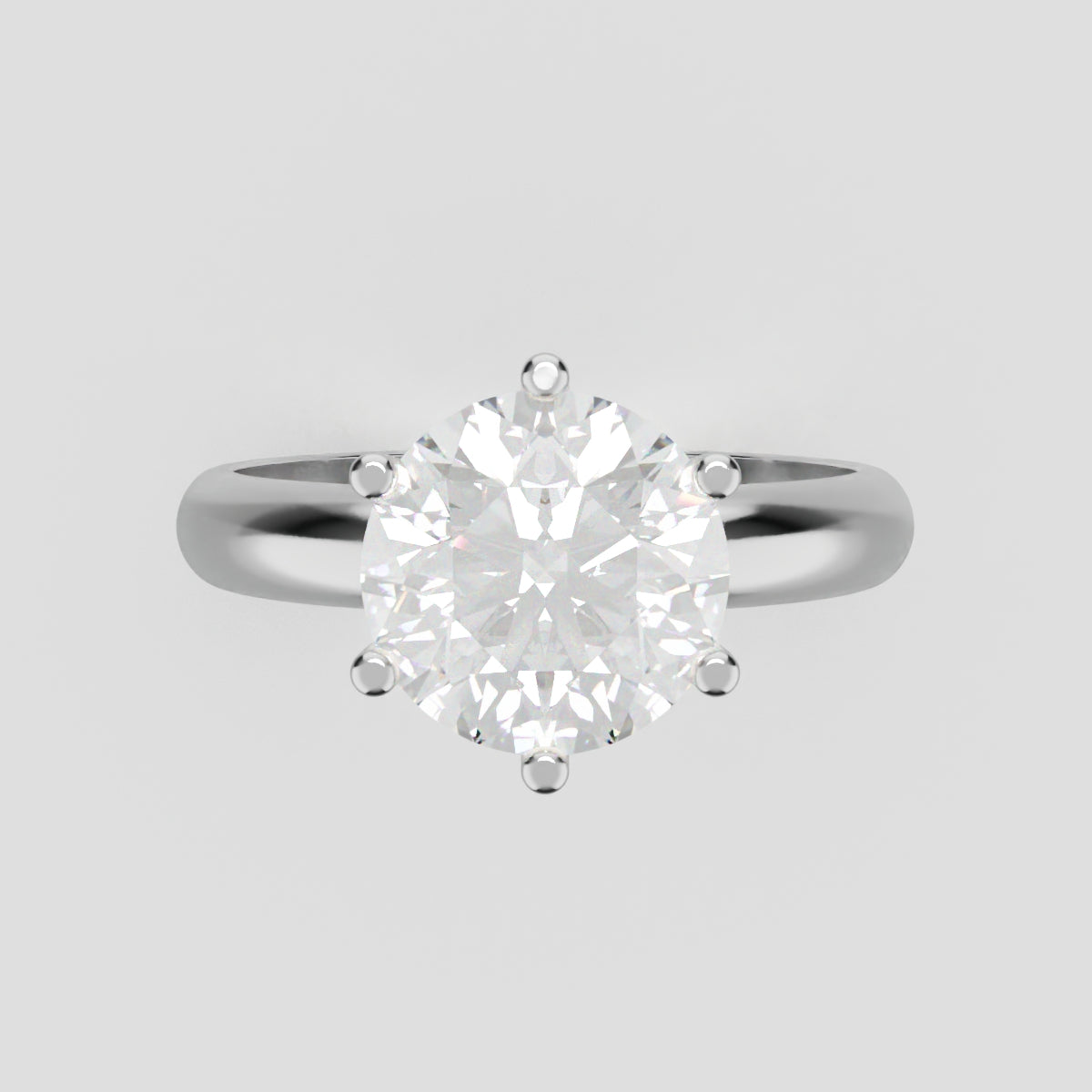 Sei Stelle, 2ct round lab grown diamond engagement ring, Plain Sides, 6 Prongs, 18K white gold - front view
