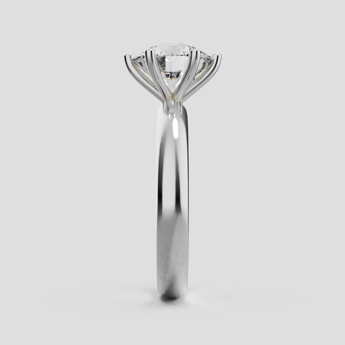 Sei Stelle, 2ct round lab grown diamond engagement ring, Plain Sides, 6 Prongs, 18K white gold - side view