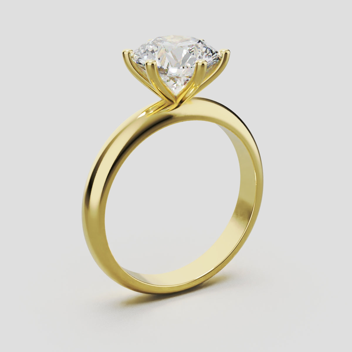 Sei Stelle, 2ct round lab grown diamond engagement ring, Plain Sides, 6 Prongs, 18K yellow gold - ne