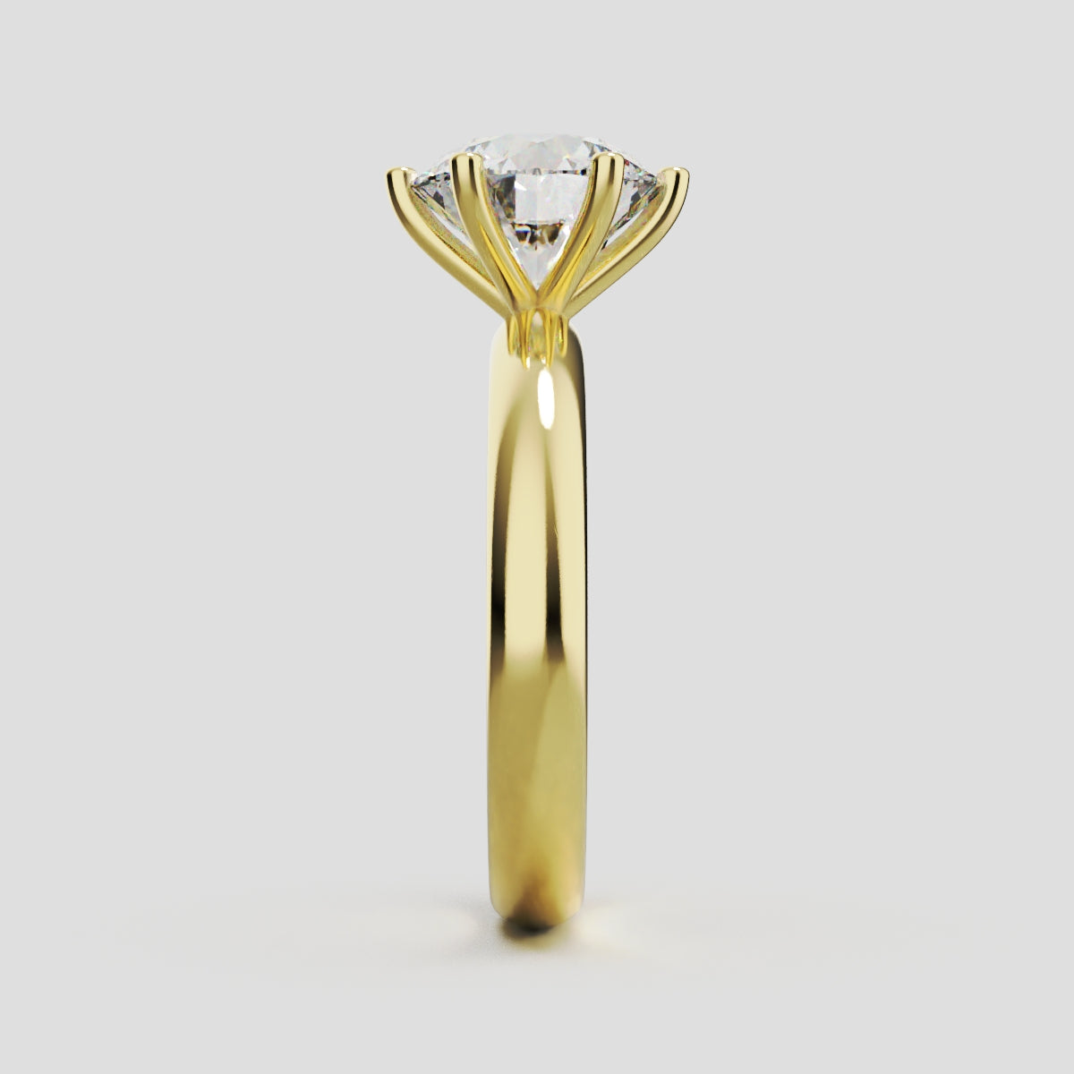 Sei Stelle, 2ct round lab grown diamond engagement ring, Plain Sides, 6 Prongs, 18K yellow gold - side view