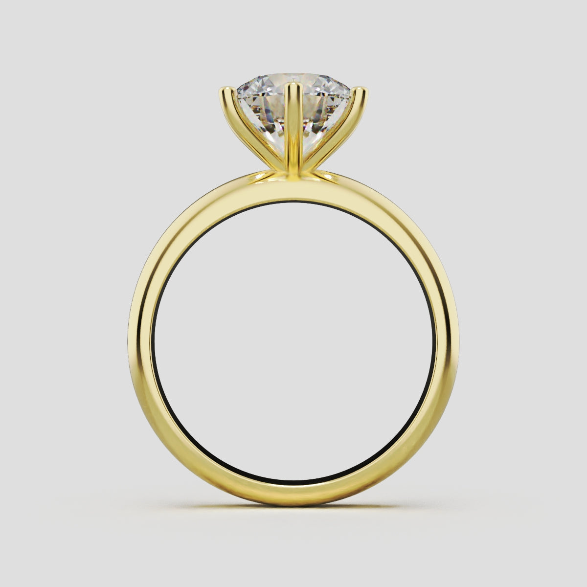 Sei Stelle, 2ct round lab grown diamond engagement ring, Plain Sides, 6 Prongs, 18K yellow gold - through finger