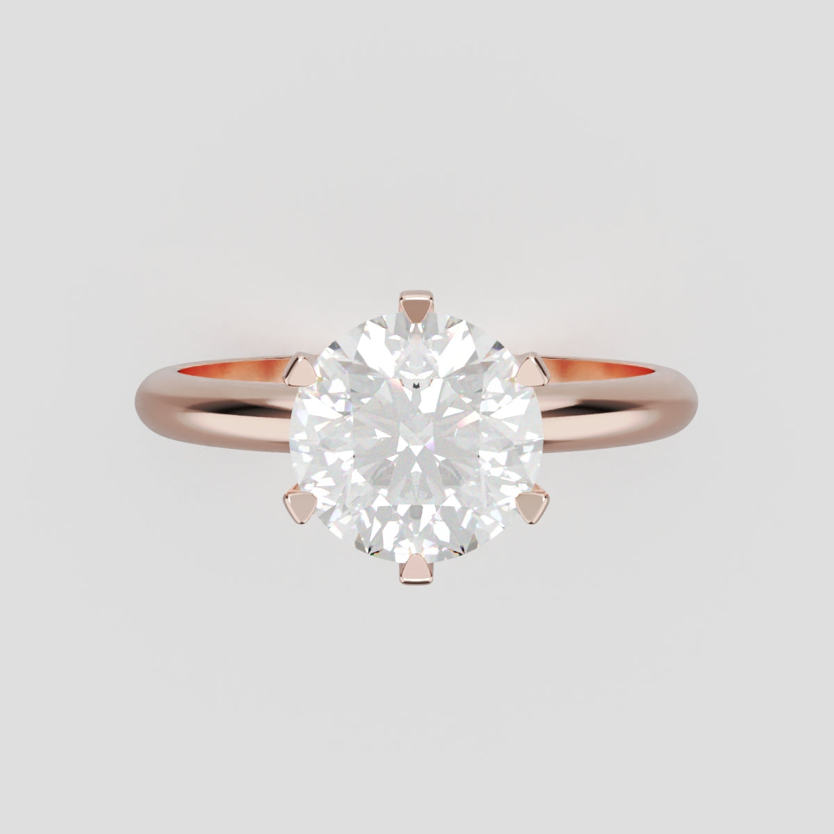 Retta, 1.5ct round lab grown diamond engagement ring, Plain Sides, 6 Prongs, Fixed Width, 18K rose gold - front view