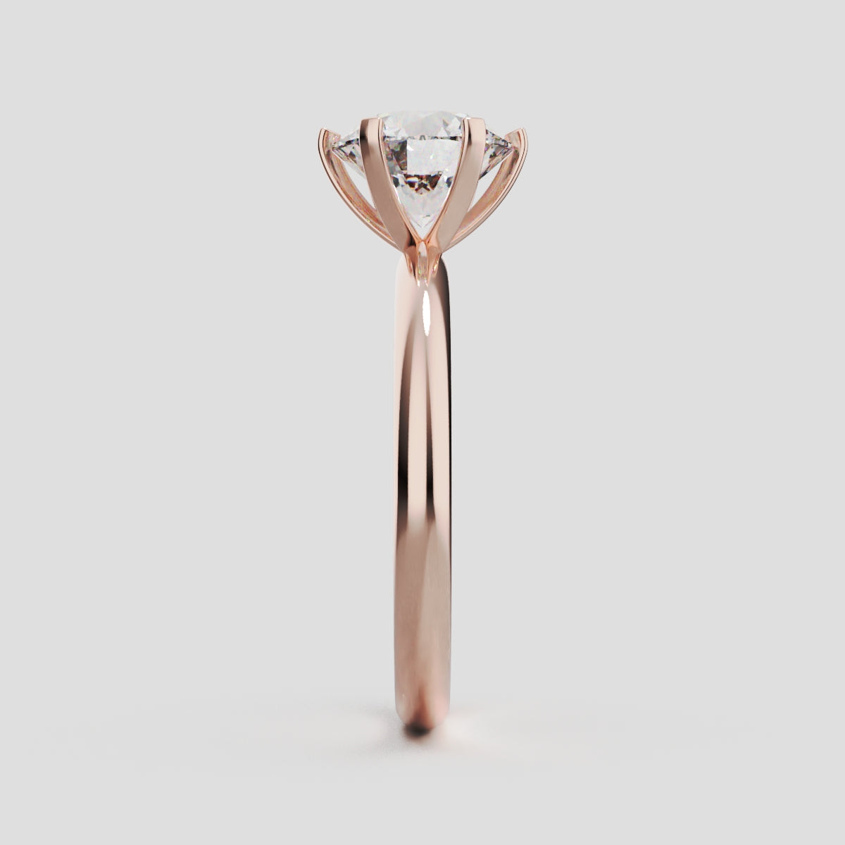 Retta, 1.5ct round lab grown diamond engagement ring, Plain Sides, 6 Prongs, Fixed Width, 18K rose gold - side view