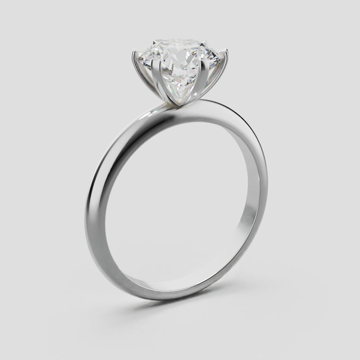 Retta, 1.5ct round lab grown diamond engagement ring, Plain Sides, 6 Prongs, Fixed Width, 18K white gold - ne