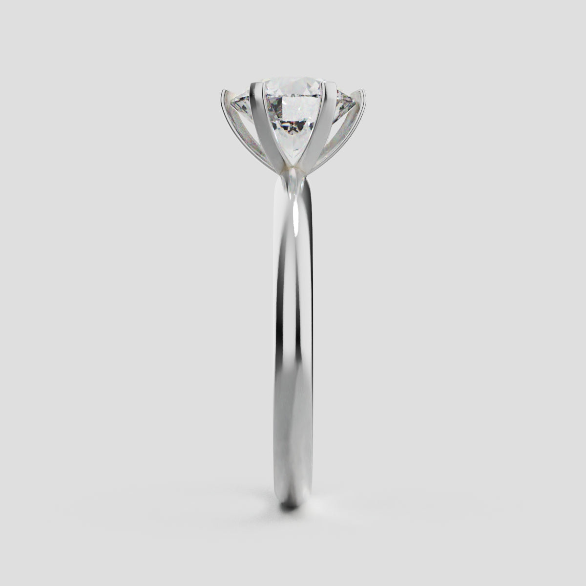 Retta, 1.5ct round lab grown diamond engagement ring, Plain Sides, 6 Prongs, Fixed Width, 18K white gold - side view