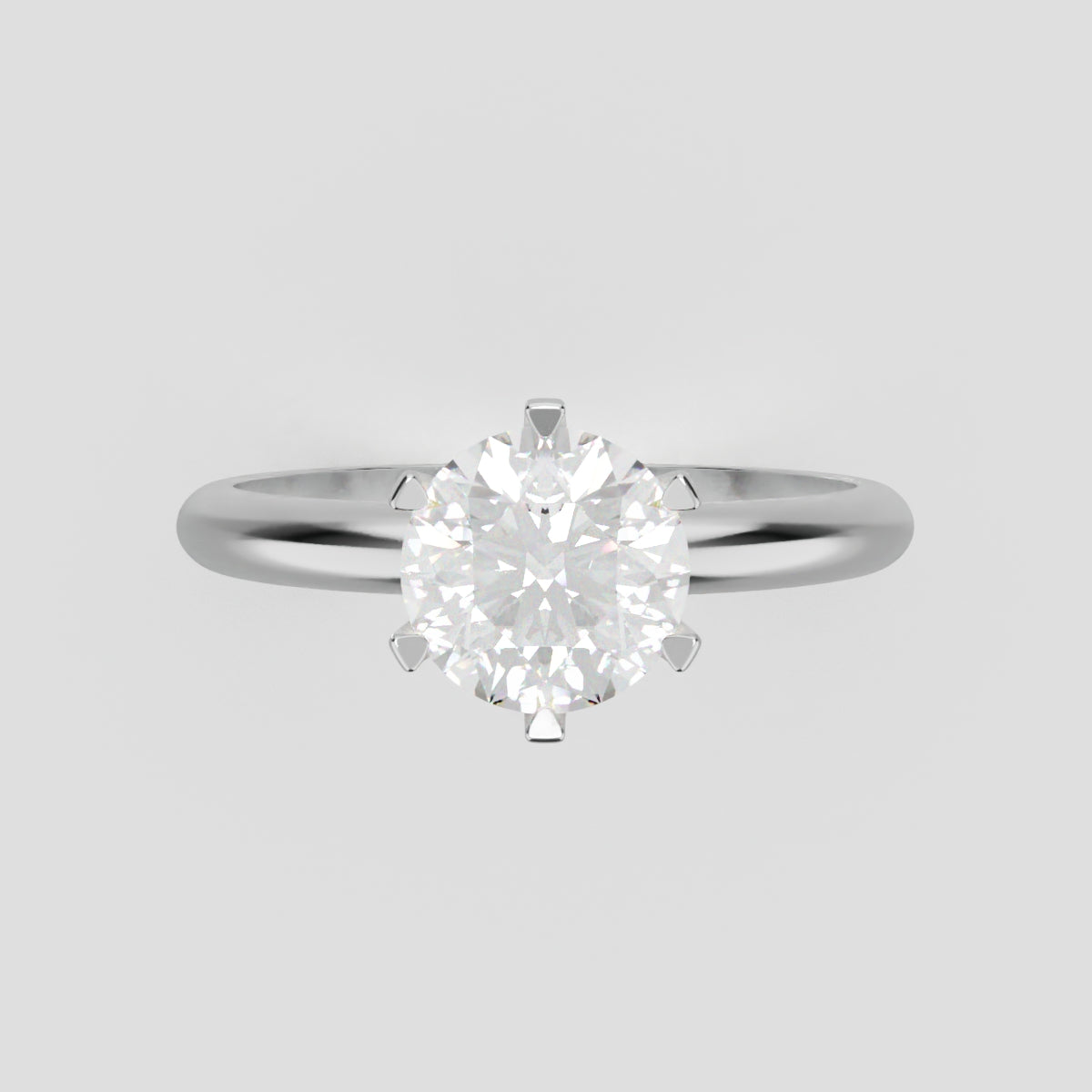 Retta, 1ct round lab grown diamond engagement ring, Plain Sides, 6 Prongs, Fixed Width, 18K white gold - front view