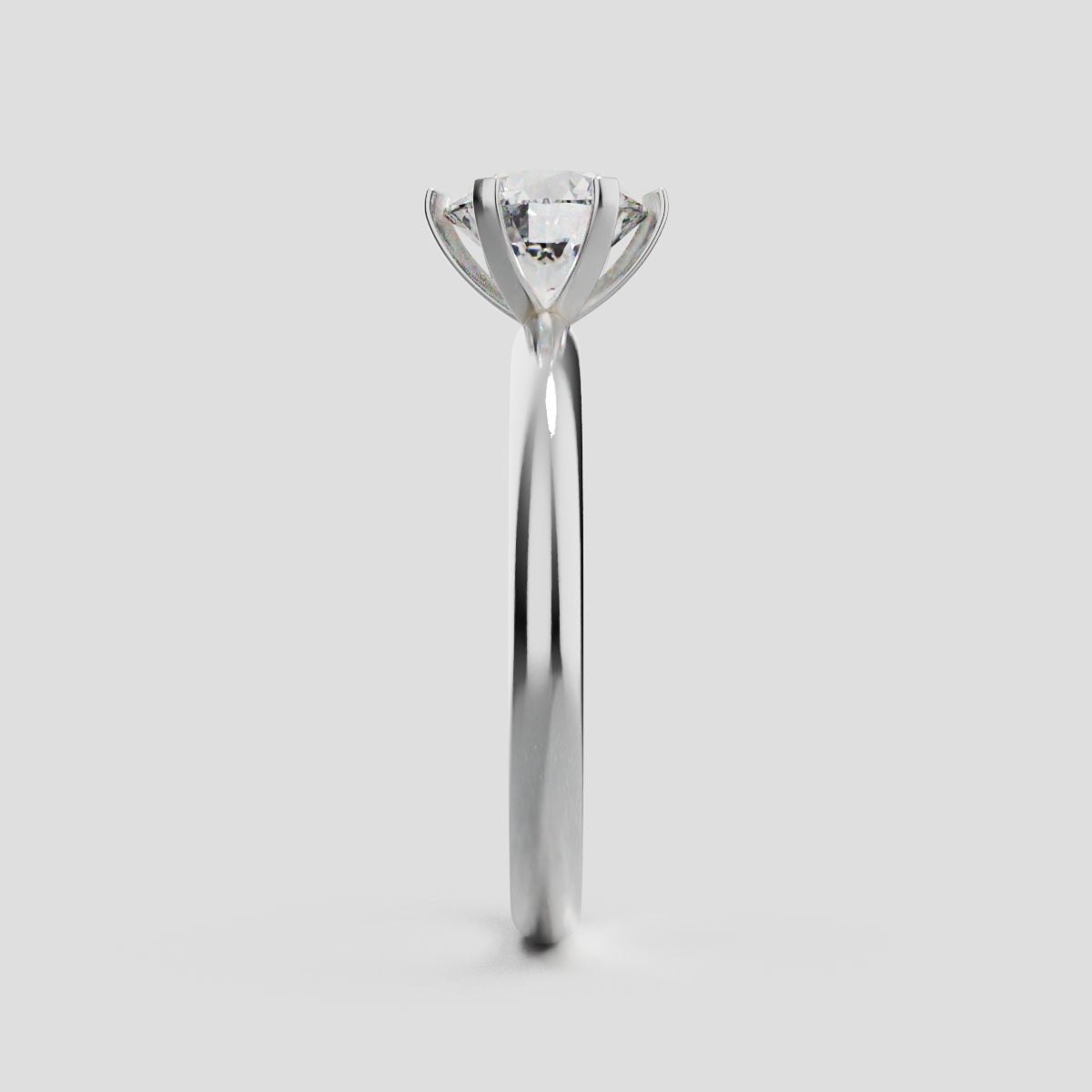 Retta, 1ct round lab grown diamond engagement ring, Plain Sides, 6 Prongs, Fixed Width, 18K white gold - side view