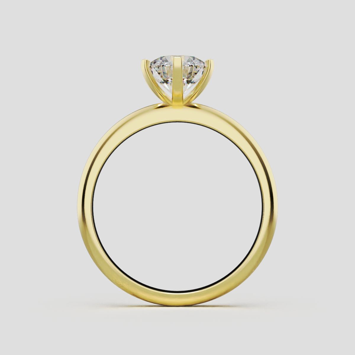 Retta, 1ct round lab grown diamond engagement ring, Plain Sides, 6 Prongs, Fixed Width, 18K yellow gold - through finger