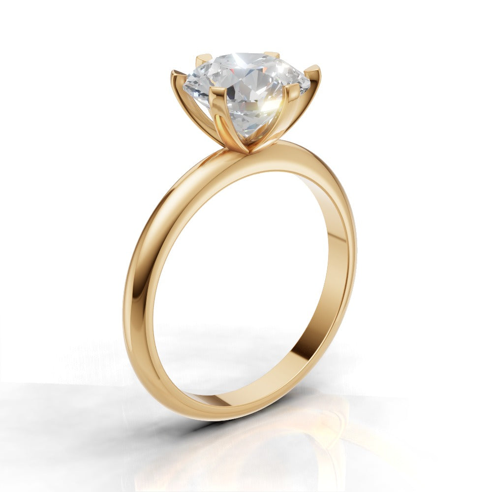 Retta, 2ct round lab grown diamond engagement ring, Plain Sides, 6 Prongs, Fixed Width, 18K yellow gold - ne