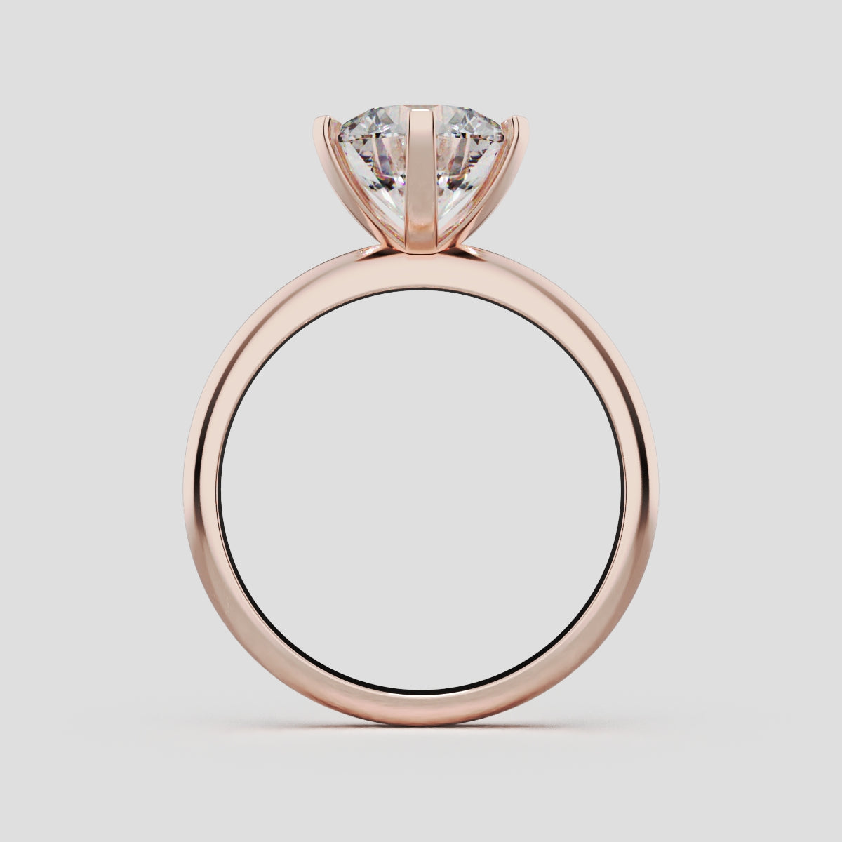 Retta, 2ct round lab grown diamond engagement ring, Plain Sides, 6 Prongs, Fixed Width, 18K rose gold - through finger