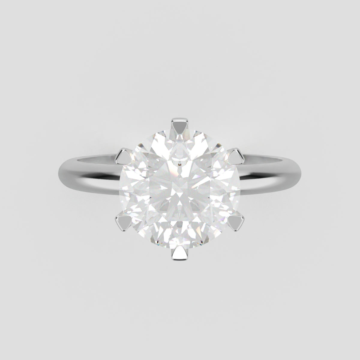 Retta, 2ct round lab grown diamond engagement ring, Plain Sides, 6 Prongs, Fixed Width, 18K white gold - front view