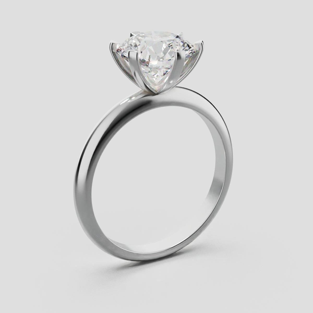Retta, 2ct round lab grown diamond engagement ring, Plain Sides, 6 Prongs, Fixed Width, 18K white gold - ne