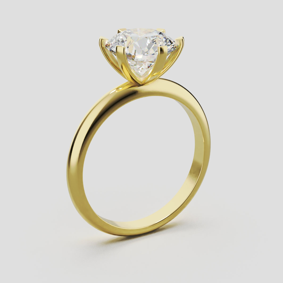 Retta, 2ct round lab grown diamond engagement ring, Plain Sides, 6 Prongs, Fixed Width, 18K yellow gold - ne