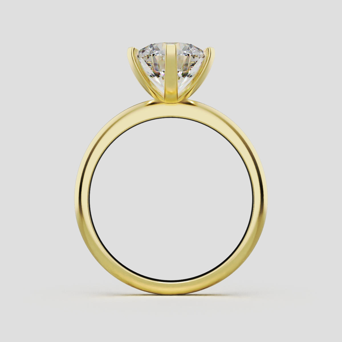 Retta, 2ct round lab grown diamond engagement ring, Plain Sides, 6 Prongs, Fixed Width, 18K yellow gold - through finger