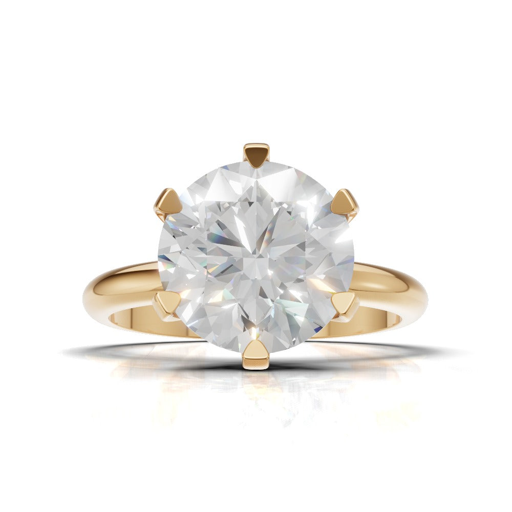 Retta, 3ct round lab grown diamond engagement ring, Plain Sides, 6 Prongs, Fixed Width, 18K yellow gold - view 4