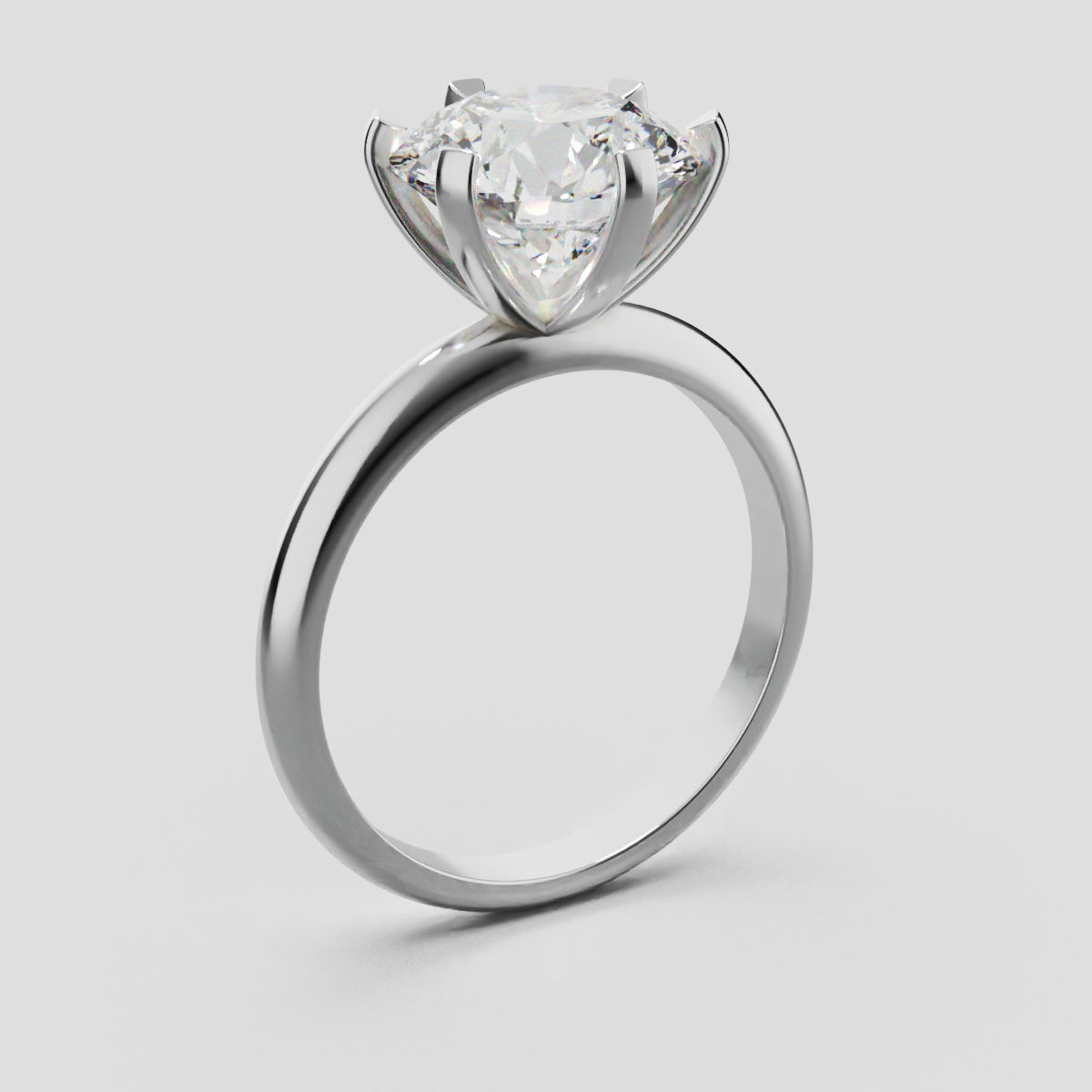 Retta, 3ct round lab grown diamond engagement ring, Plain Sides, 6 Prongs, Fixed Width, 18K white gold - ne