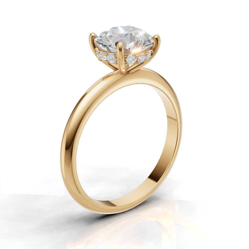 Costante, 1.5ct round lab grown diamond engagement ring, Plain Sides, Hidden Halo, 4 Prongs, Fixed Width, 18K yellow gold - ne