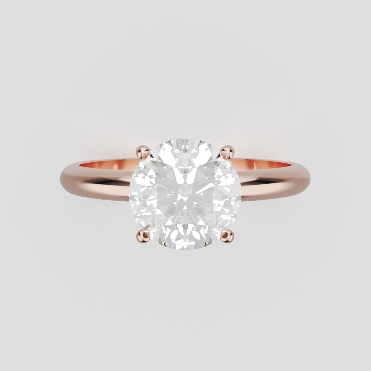 Costante, 1.5ct round lab grown diamond engagement ring, Plain Sides, Hidden Halo, 4 Prongs, Fixed Width, 18K rose gold - front view