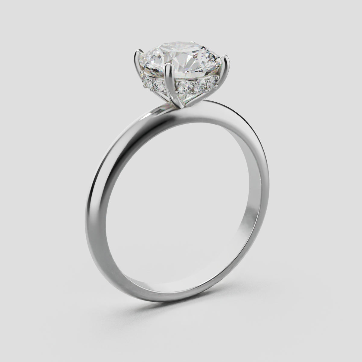 Costante, 1.5ct round lab grown diamond engagement ring, Plain Sides, Hidden Halo, 4 Prongs, Fixed Width, 18K white gold - ne