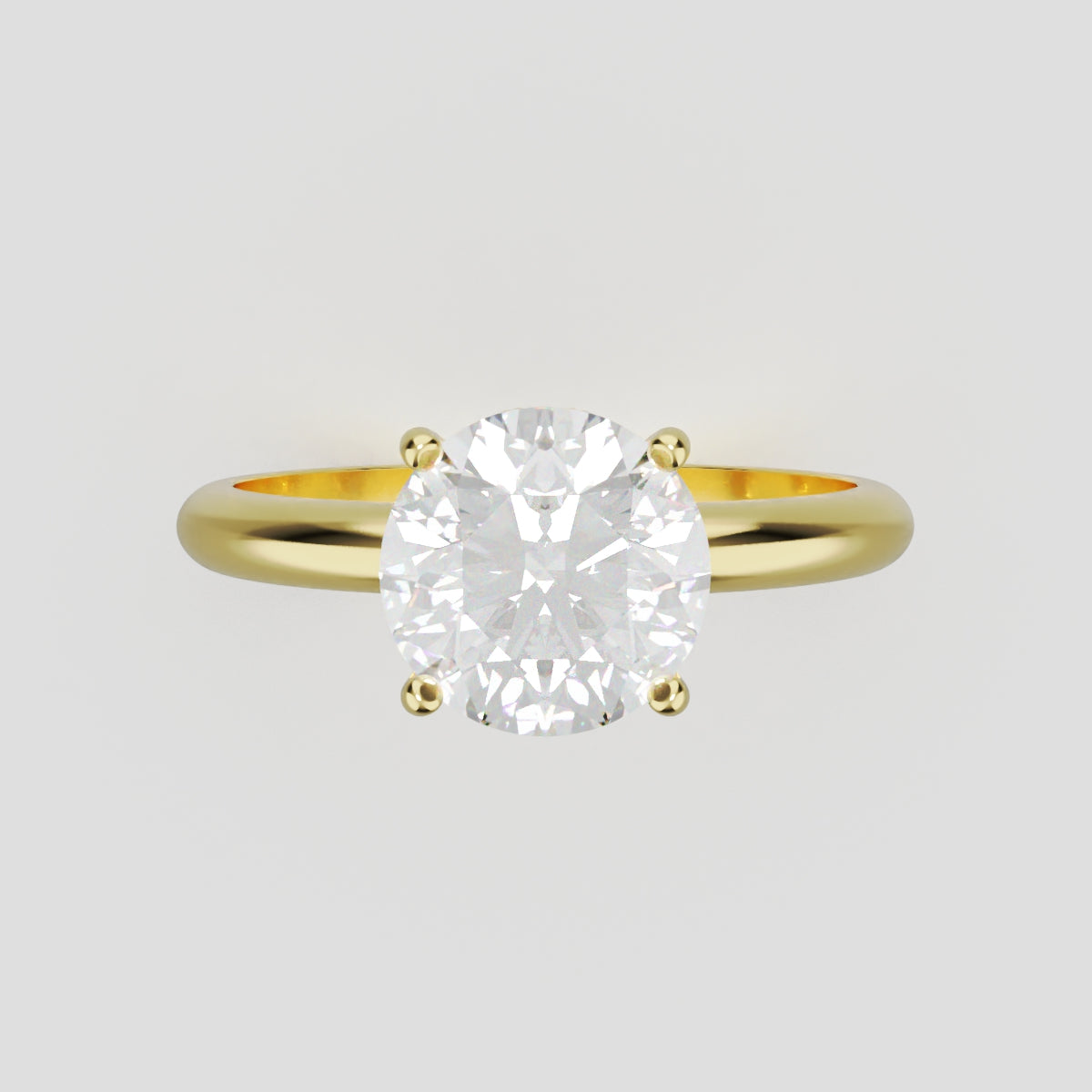 Costante, 1.5ct round lab grown diamond engagement ring, Plain Sides, Hidden Halo, 4 Prongs, Fixed Width, 18K yellow gold - front view