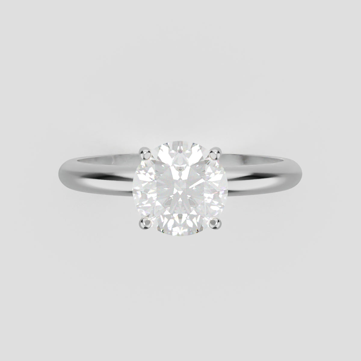 Costante, 1ct round lab grown diamond engagement ring, Plain Sides, Hidden Halo, 4 Prongs, Fixed Width, 18K white gold - front view