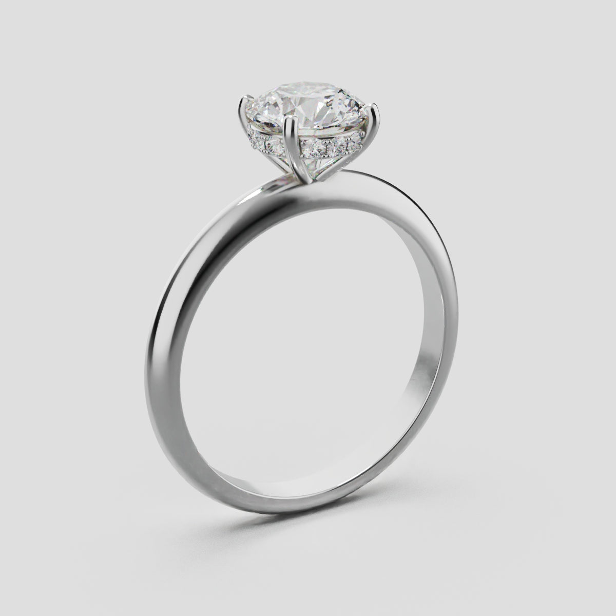 Costante, 1ct round lab grown diamond engagement ring, Plain Sides, Hidden Halo, 4 Prongs, Fixed Width, 18K white gold - ne