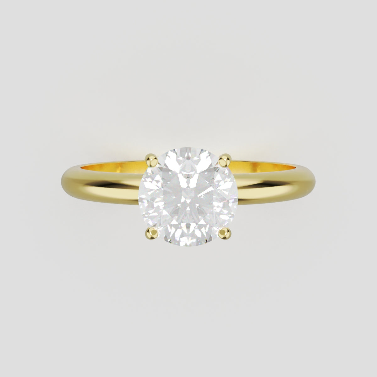 Costante, 1ct round lab grown diamond engagement ring, Plain Sides, Hidden Halo, 4 Prongs, Fixed Width, 18K yellow gold - front view