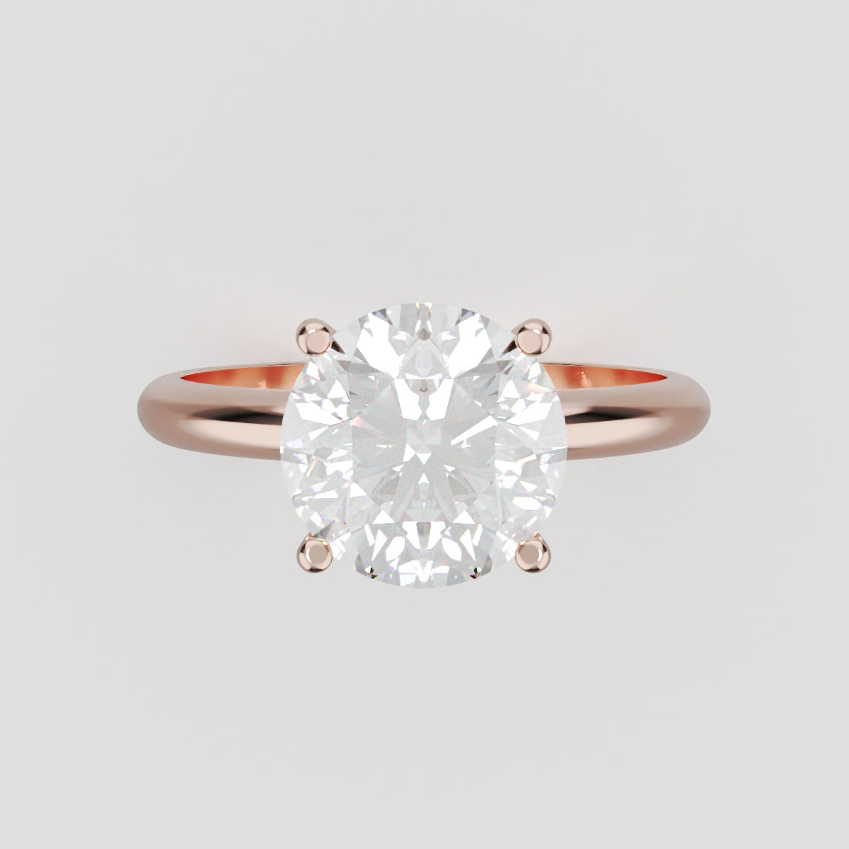 Costante, 2ct round lab grown diamond engagement ring, Plain Sides, Hidden Halo, 4 Prongs, Fixed Width, 18K rose gold - front view