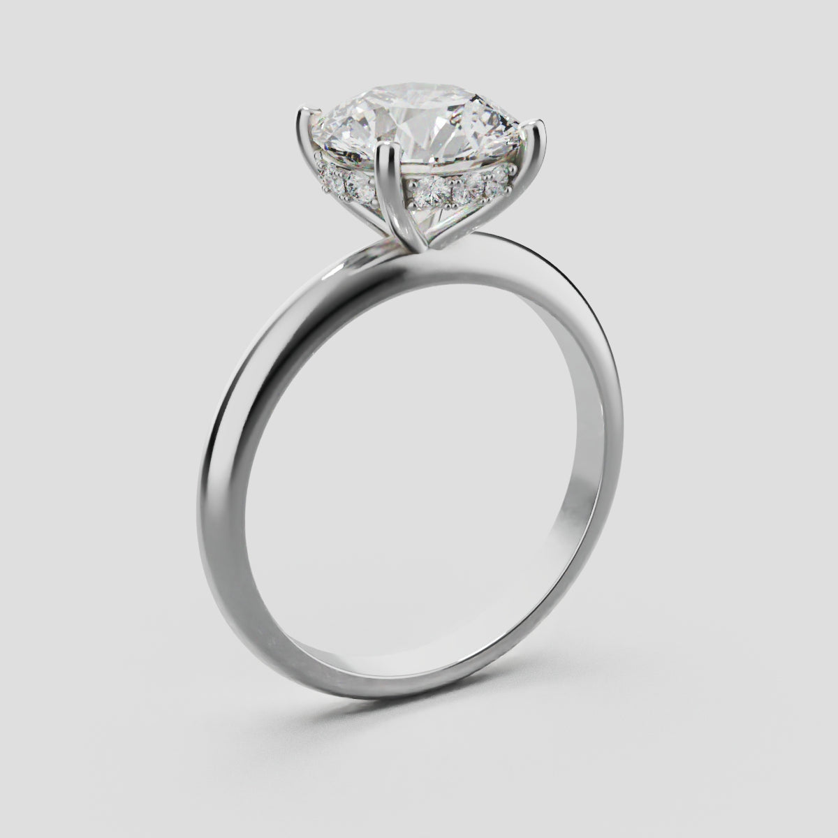 Costante, 2ct round lab grown diamond engagement ring, Plain Sides, Hidden Halo, 4 Prongs, Fixed Width, 18K white gold - ne