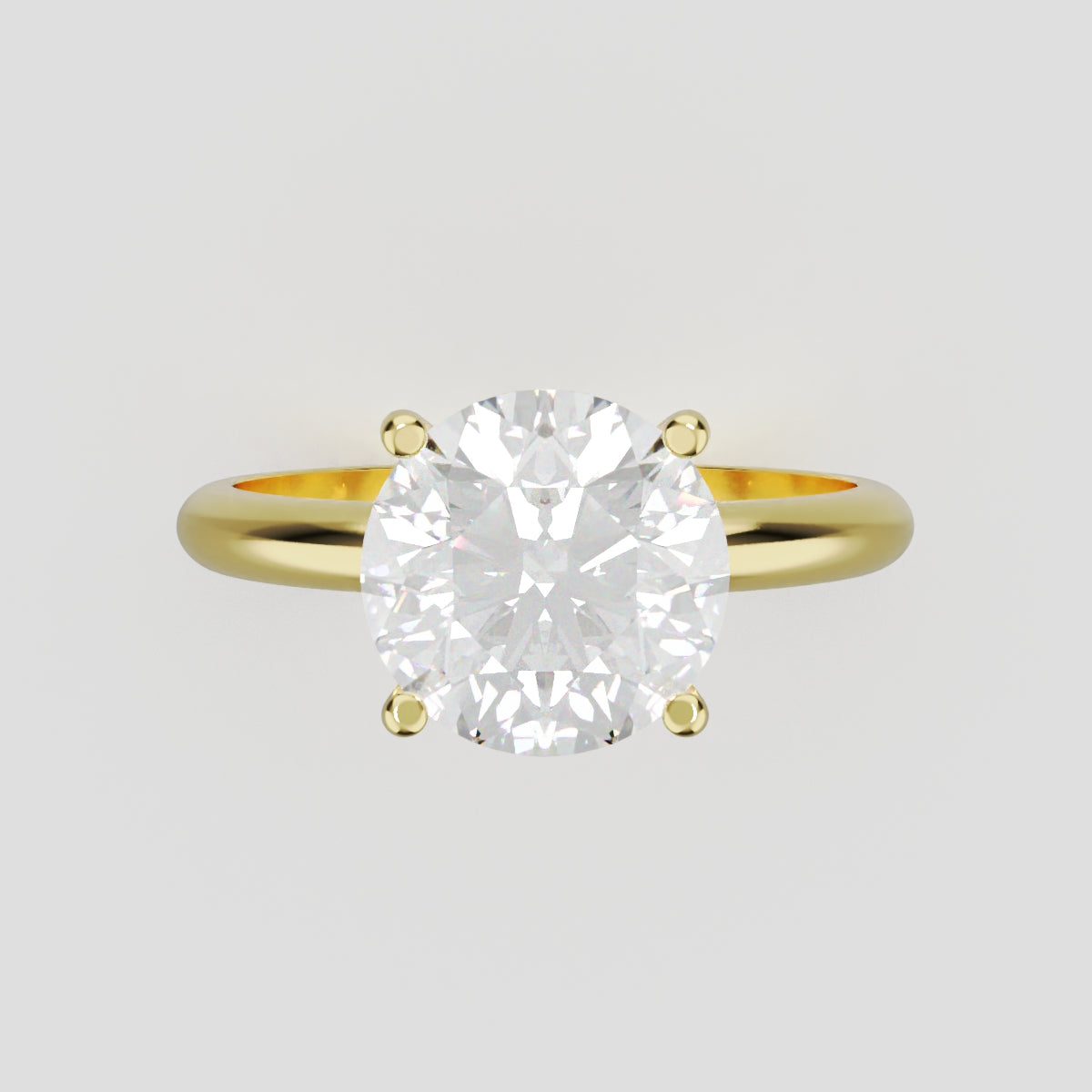 Costante, 2ct round lab grown diamond engagement ring, Plain Sides, Hidden Halo, 4 Prongs, Fixed Width, 18K yellow gold - front view