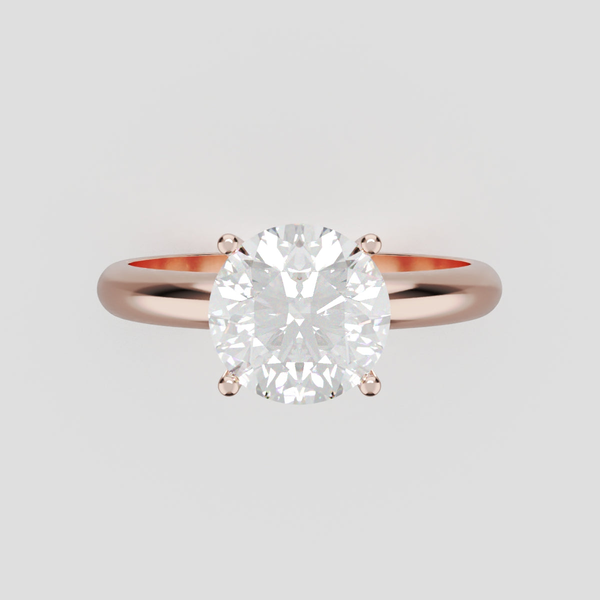 Limpido, 1.5ct round lab grown diamond engagement ring, Plain Sides, Plain Gallery, 4 Prongs, 18K rose gold - front view